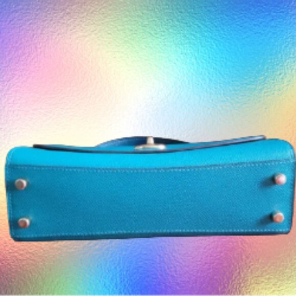 Coach Tilly Twistlock Satchel 23 In Colorblock Teal Crossgrain Leather #C2821 - Picture 9 of 10